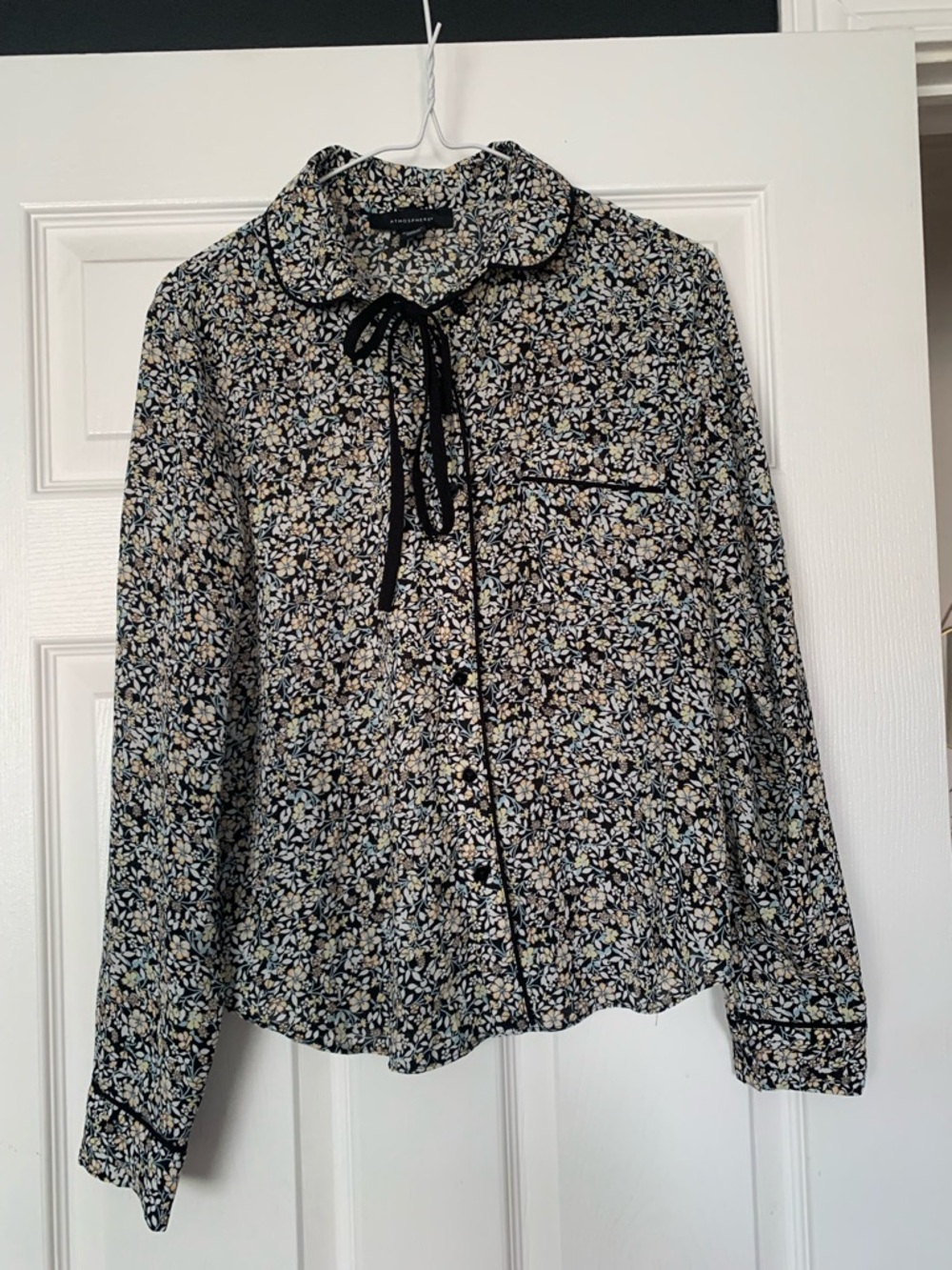 Atmosphere Black Floral Tie-Neck Blouse